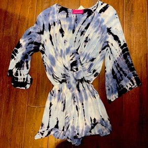 Blue tie dye long sleeve romper NWT